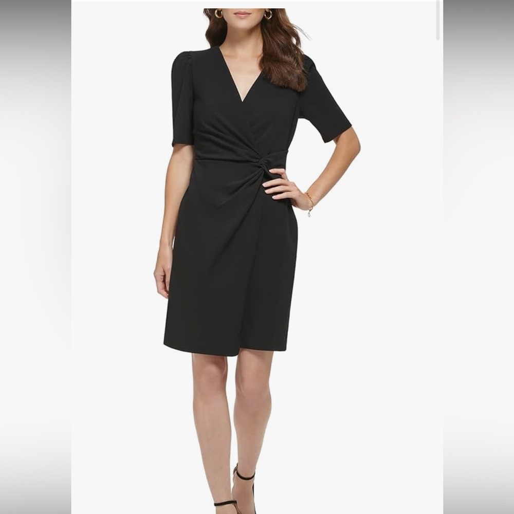 DKNY Black Midi Dress with Twist Knot